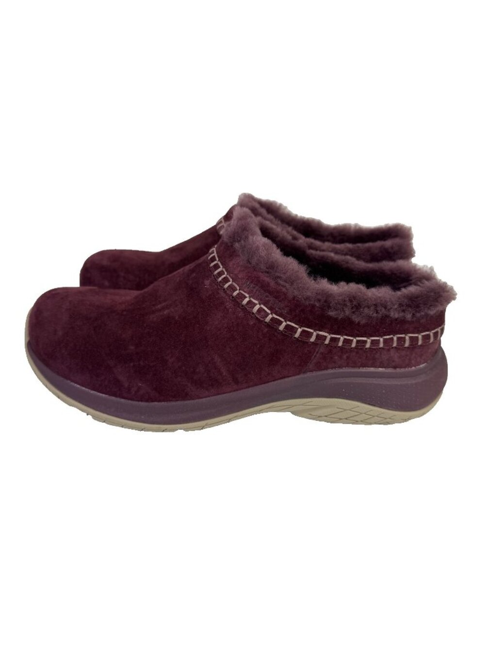 Merrell Encore Ice Shoes Womens 6 Burgundy Suede Faux Fur Lined Clogs Mules
